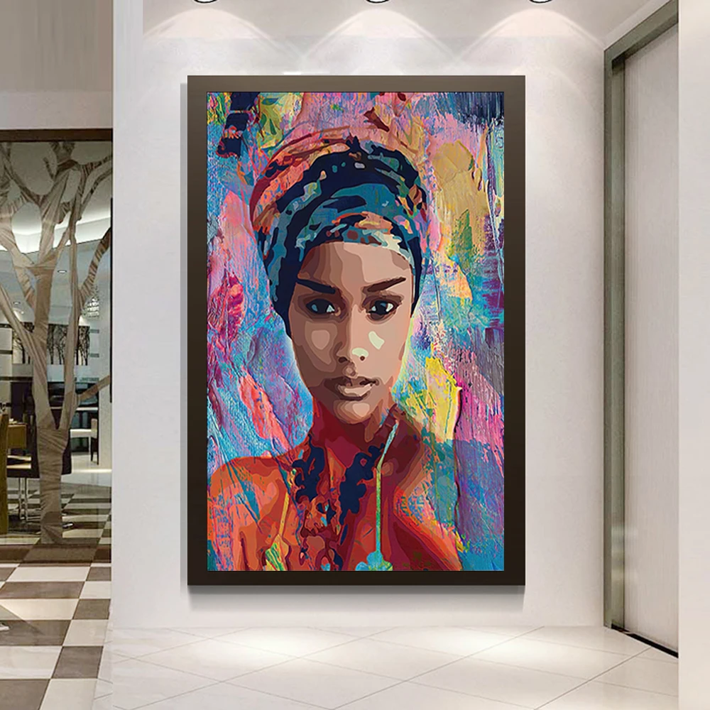 

Graffiti Posters and Prints Wall Art Canvas Painting Abstract Colorful Black Women Pictures for Living Room Home Decor No Frame