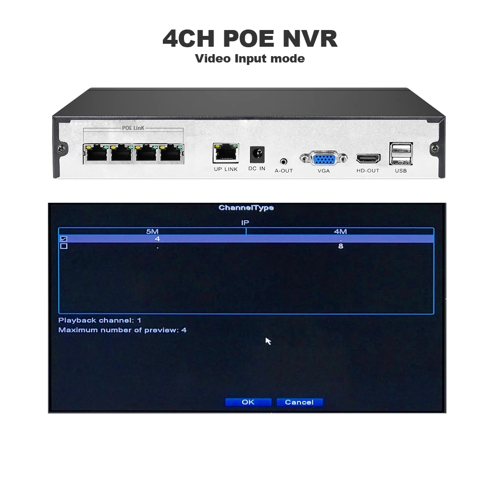 Видеорегистратор XVR XVI/AHD/TVI/CVI/CVBS/ 4ch 1080P с поддержкой IP камеры видеонаблюдения 1920*1080