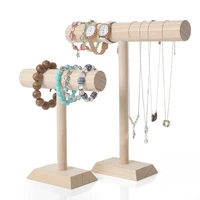 1pc portable wooden bracelet chain t bar rack home organization holder showcase solid wood jewelry display stand for necklace