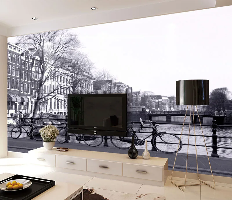 Пользовательские Черно белые строительные обои 3d настенная Фреска уличная моста