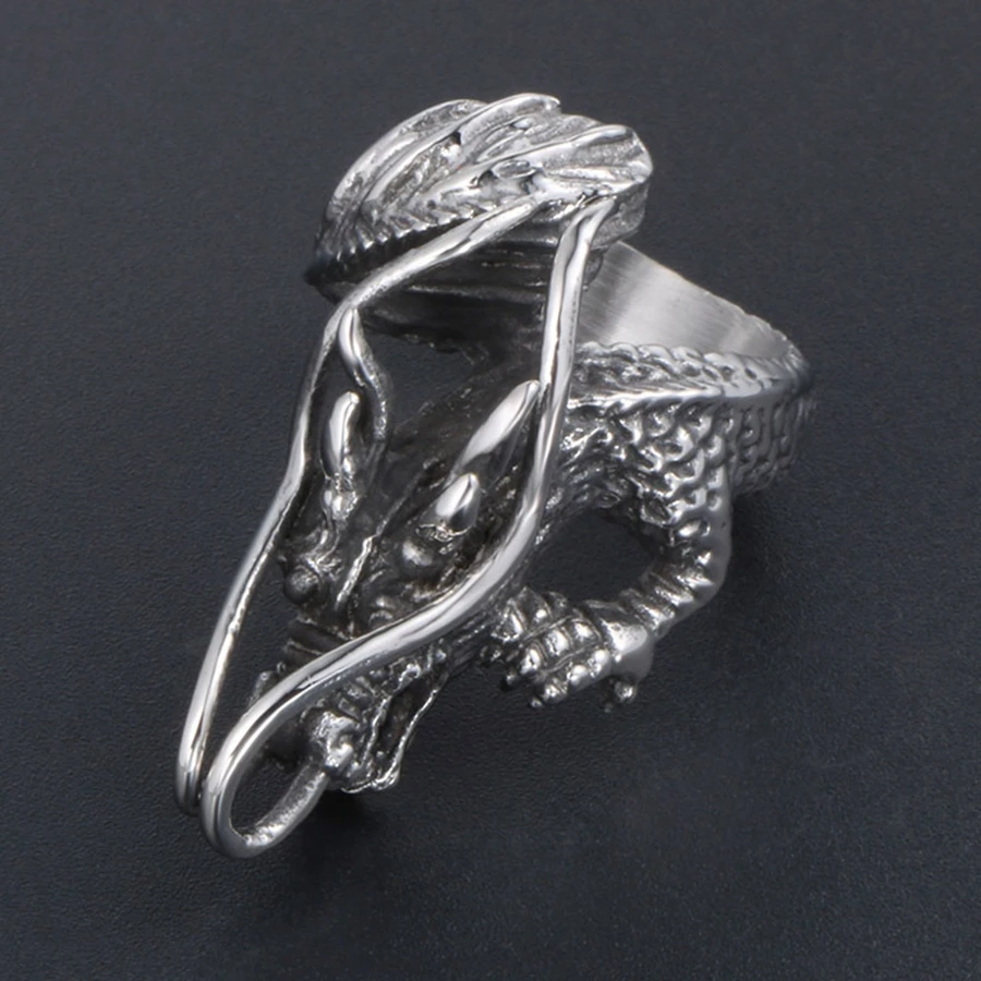 Кольцо Hemiston в стиле панк с головой летающего дракона кольцо из титановой стали