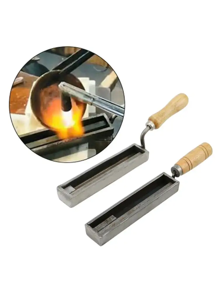 

Bar Silver Gold Ingot Casting Mold with Wood Handle Reversible Iron Ingot Mold