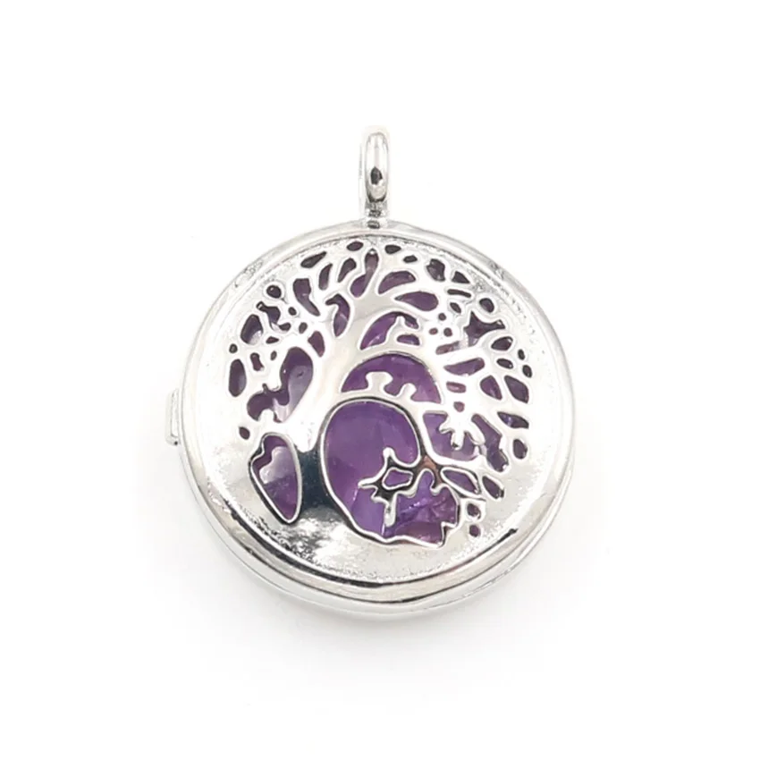 Камень Аметист посеребренный кулон с деревом жизни открывается зеленое