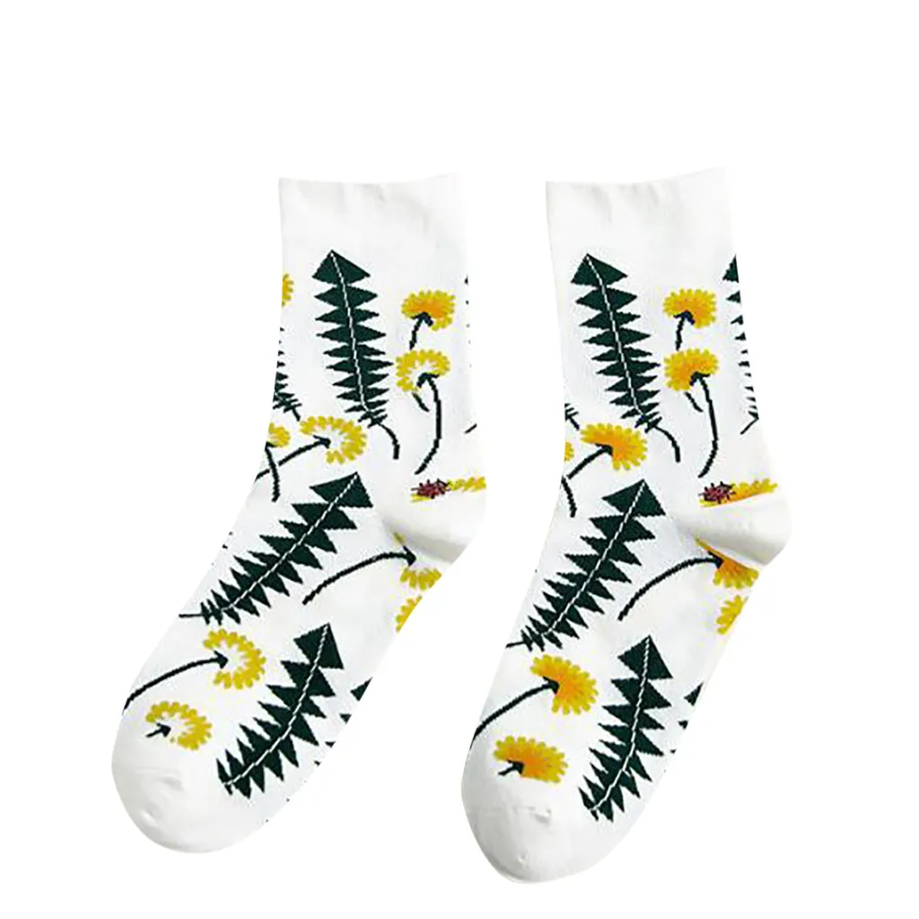 Модные теплые женские милые носки с милым принтом изображением мультяшных