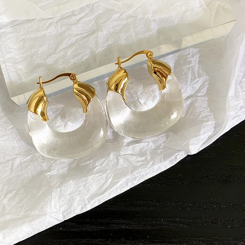

2021 New Style Trendy Light Luxury Design Sense Transparent Acrylic Ear Buckle Girl Cold Wind U-Shaped Creative Splicing Earring