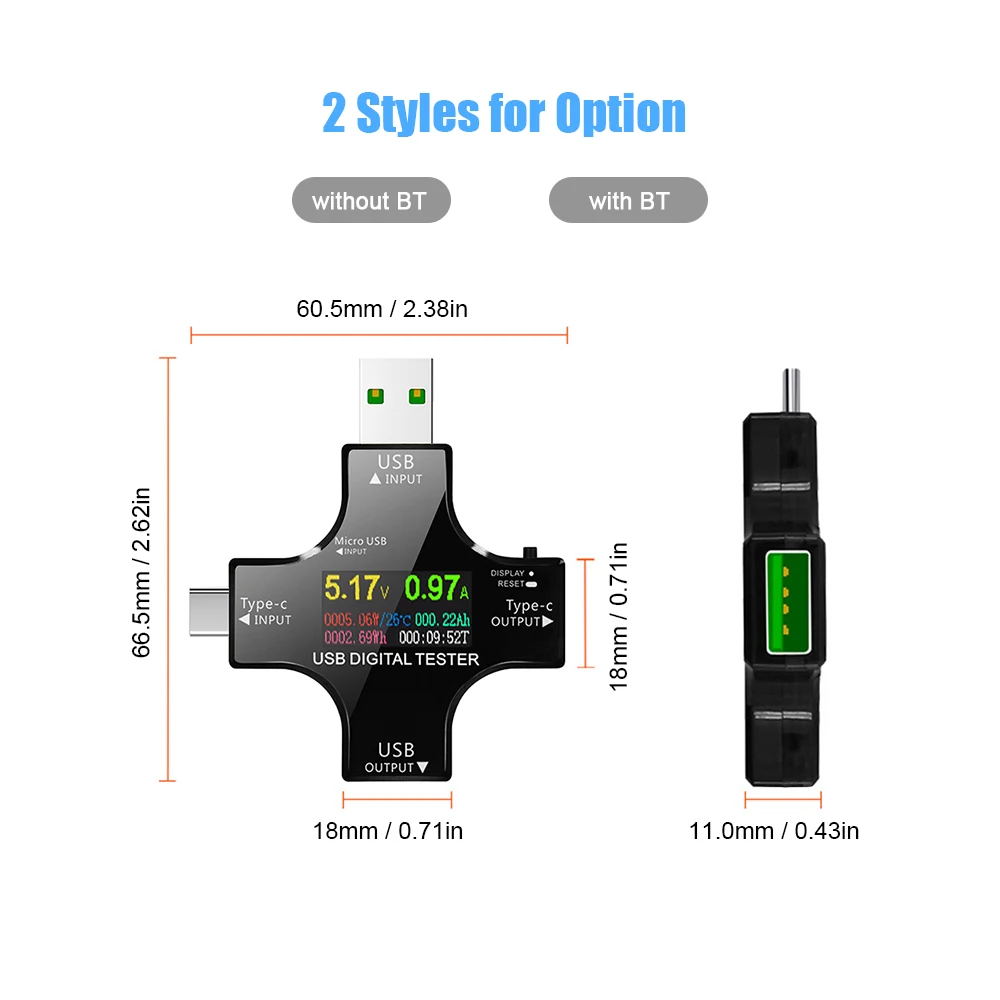 

2 in 1 Type C USB Tester USB Voltmeter Ammeter Current Voltage Tester Meter Digital Multimeter OTG Connector IPS LCD Screen