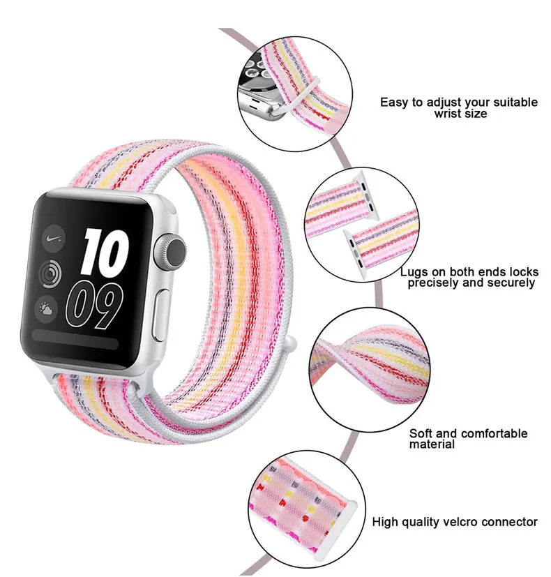 Ремешок для apple watch 5 44 мм 40 мм 42 мм 38 мм iwatch Series 3 2 1 нейлоновый спортивный ремешок для часов Браслет apple watch 5 4 band