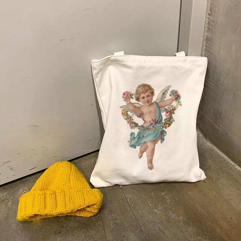 Новая забавная Повседневная Холщовая Сумка в стиле ретро с милым ангелом