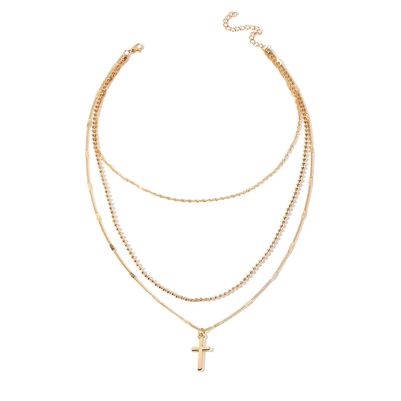 

Fashion Gold Color Crystal Cross Necklaces Pendants Bohemian Double Layered Necklace Catholic Religious Christian Jewelry