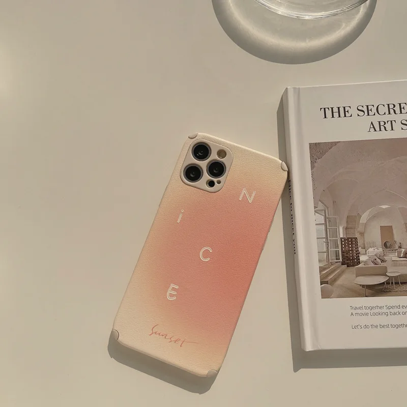 

INS Sunset Blooming Apple Iphone12 Phone Case 11pro Max Lambskin X/XR Silicone for 7/8P Gradient Color IPhone 11 Cases for Women