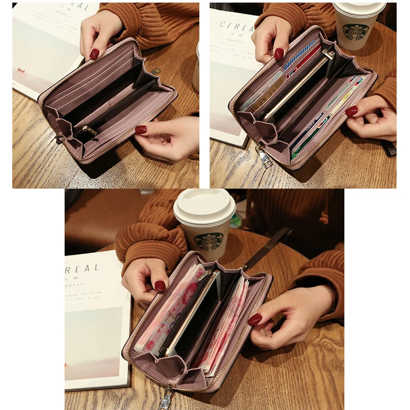 RFID Blocking Women Wallet Long Lady Leather Purse Female Zipper Coin Holder Wallets