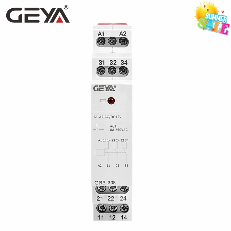 Промежуточное реле GEYA Din Rail GR8 AC230V DC24V вспомогательное 8A 16A SPDT электронное