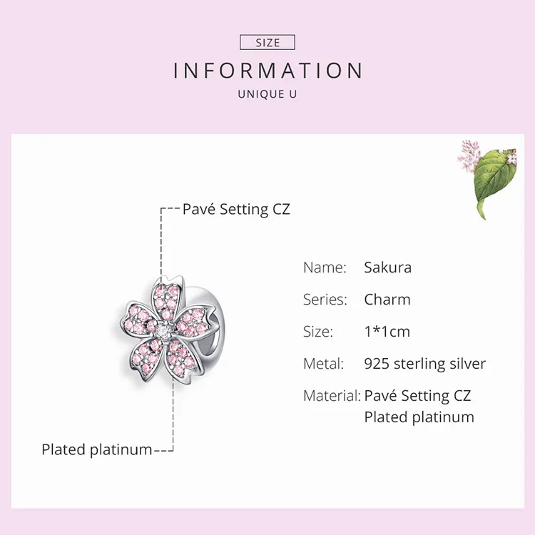 Fit Pandora браслет серебро 925 розовый циркон бусины-Вишенки S925 Симпатичные CZ японский цветок Разноцветные Подвески-талисманы для изготовления ювелирных изделий