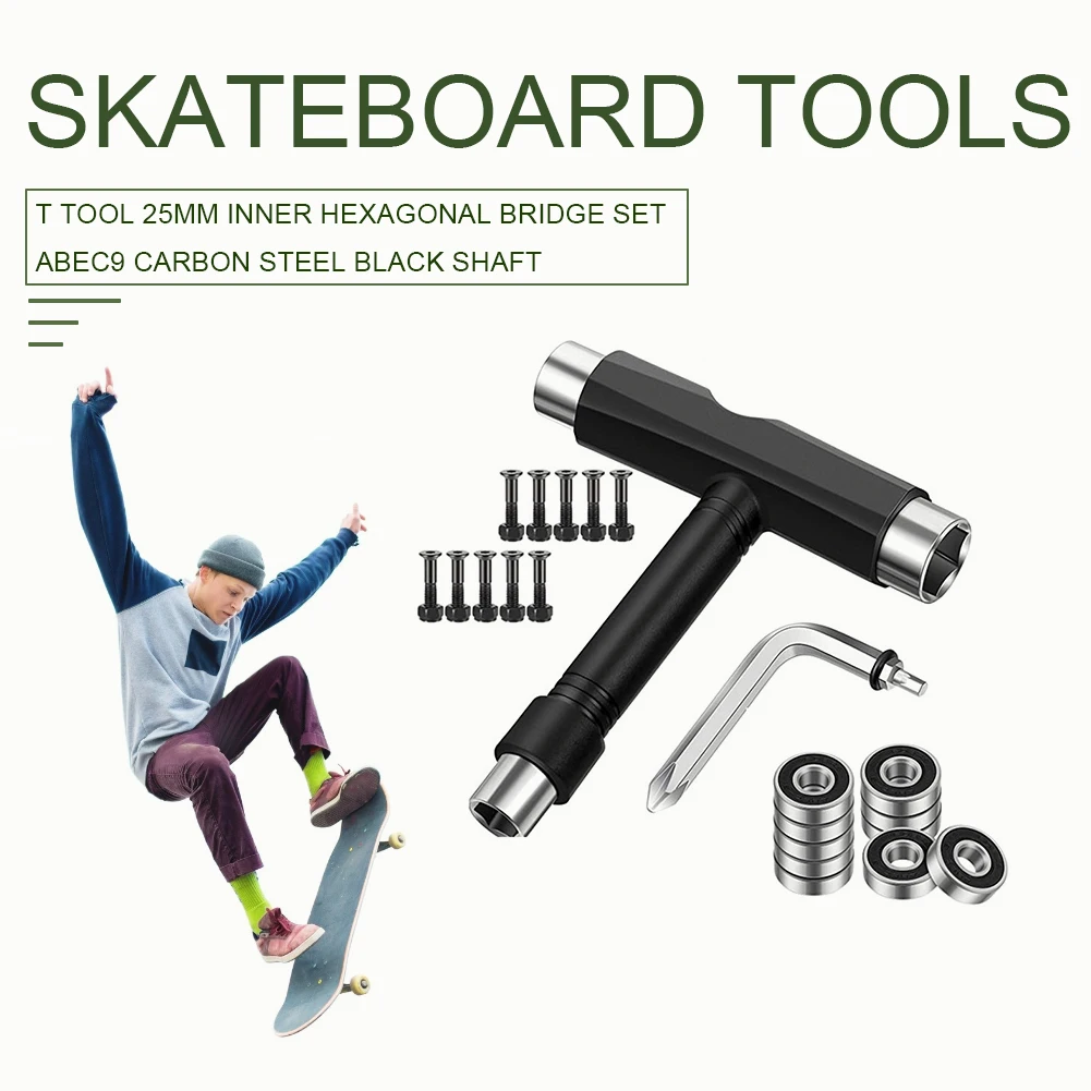 

Multifunctional T-Shaped Skateboard Tool Socket Roller Skate Longboard with Wrench Nuts Mounting Adjusting Accessories Tools