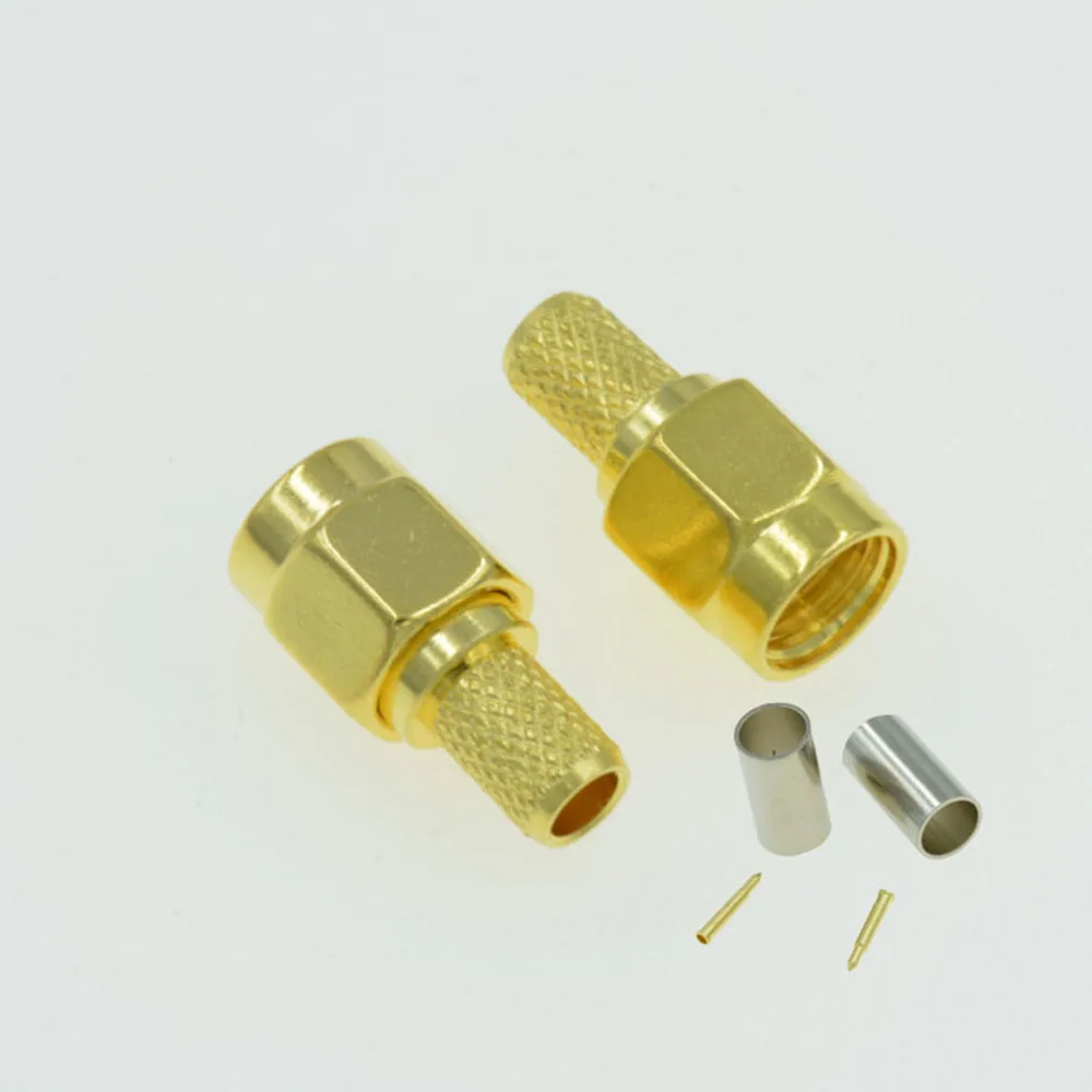 SMA Штекерный обжимной радиочастотный разъем позолоченный для кабеля RG58 LMR195 RG400