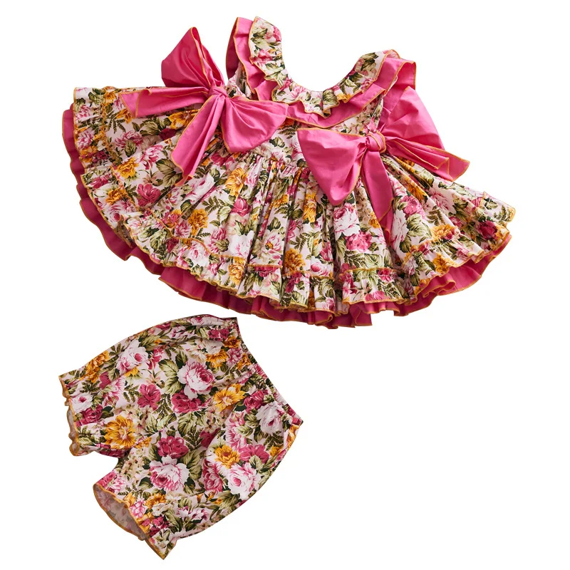 

Girls Spanish Floral Dresses for Kids Summer Baby Spain Vintage Ball Gown Children Daughter Boutique Clothes Set Birthday Frocks