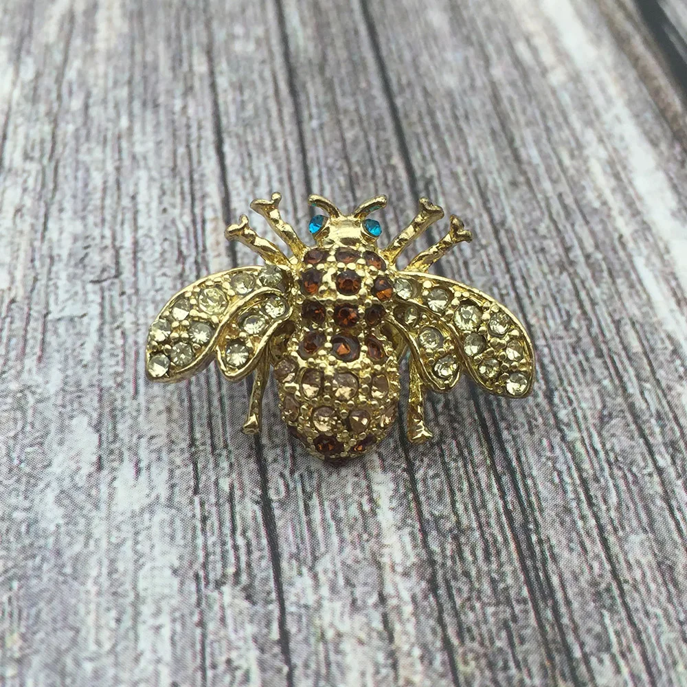 Модная новинка золотой цвет горный хрусталь кристалл животное пчела брошь сумка