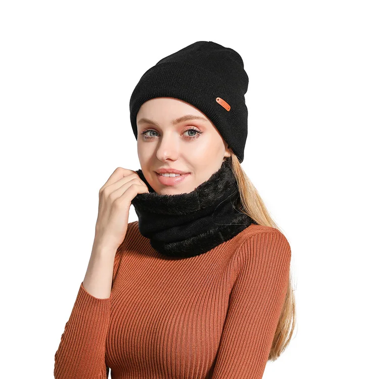 DRESSUUP модная зимняя шапка из 2 предметов для мужчин подарок вязаный однотонный шапочки Skullies хлопок теплые шапки шляпа из полиэстера