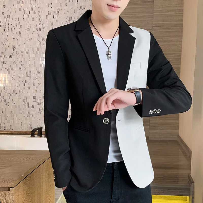

2020 Men's Autumn New Casual Fashion Cool Color Matching Suit Youth Casual Dual-Color Patchwork blazer