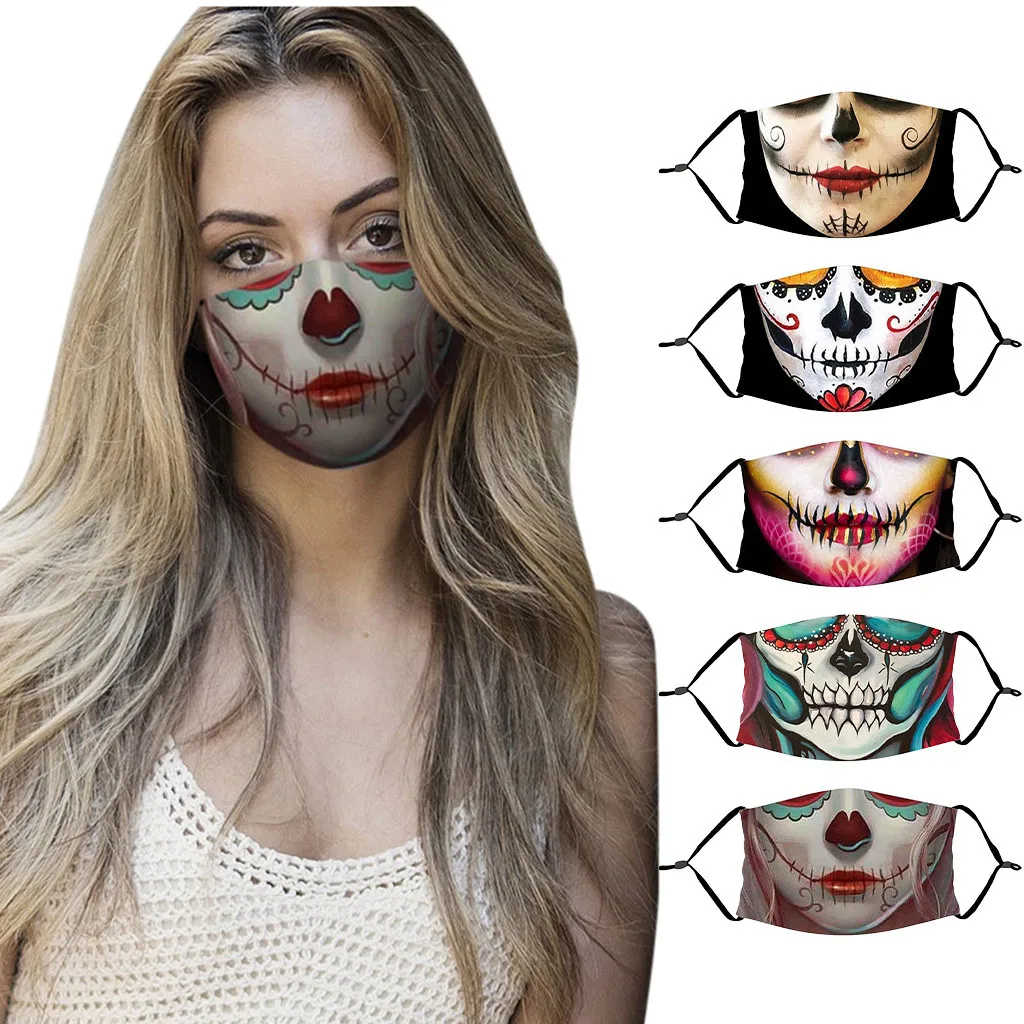 

Day Of The Dead Mask Skull Cosplay Fashion Face Print Masks Halloween Party Funny Skeleton Face Cover Mexican Festival Catrinas
