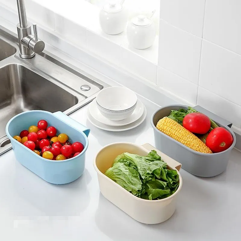 

Sink Strainer Fruit Vegetable Drainer Basket Kitchen Waste Filter Basket Sponge Hanging Basket Storage Rack Kitchen Shelf