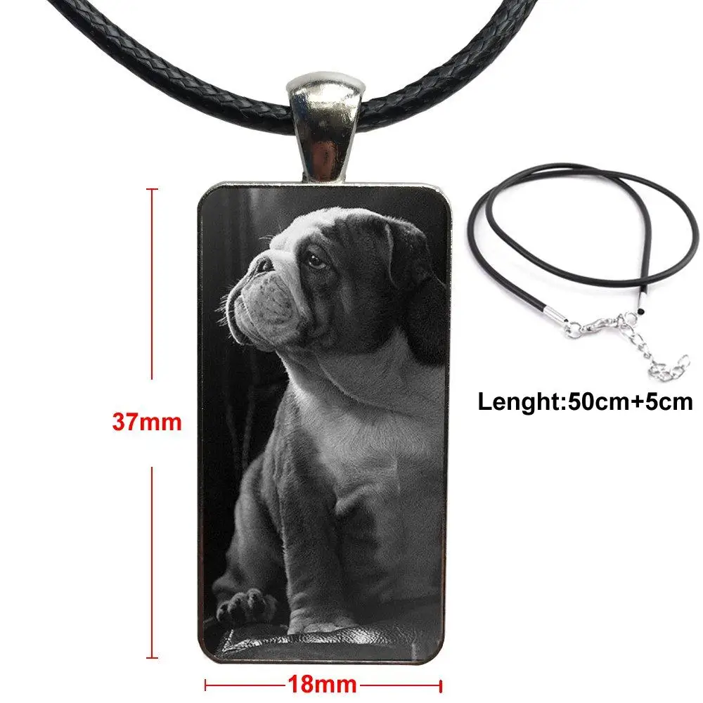 

English Bulldog Art Painting Dog Colorful Glass Pendant Necklace Handmade Half Pendant Rectangle Necklace For Wedding