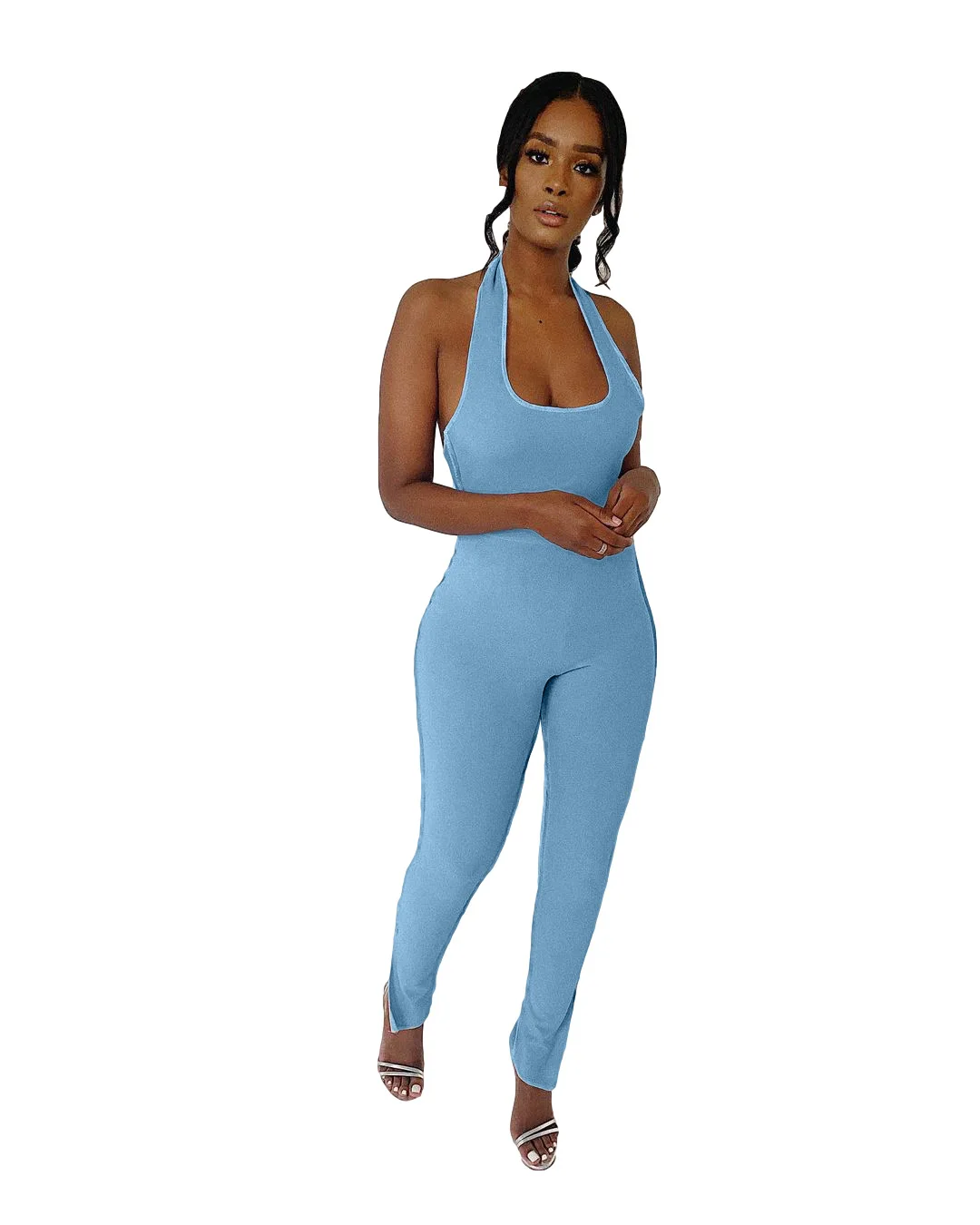 

Sky Blue Women Jumpsuits Outfits Summer 2021 New Product Sleeveless High Waist Skinny One Piece Sexy Rompers Overalls