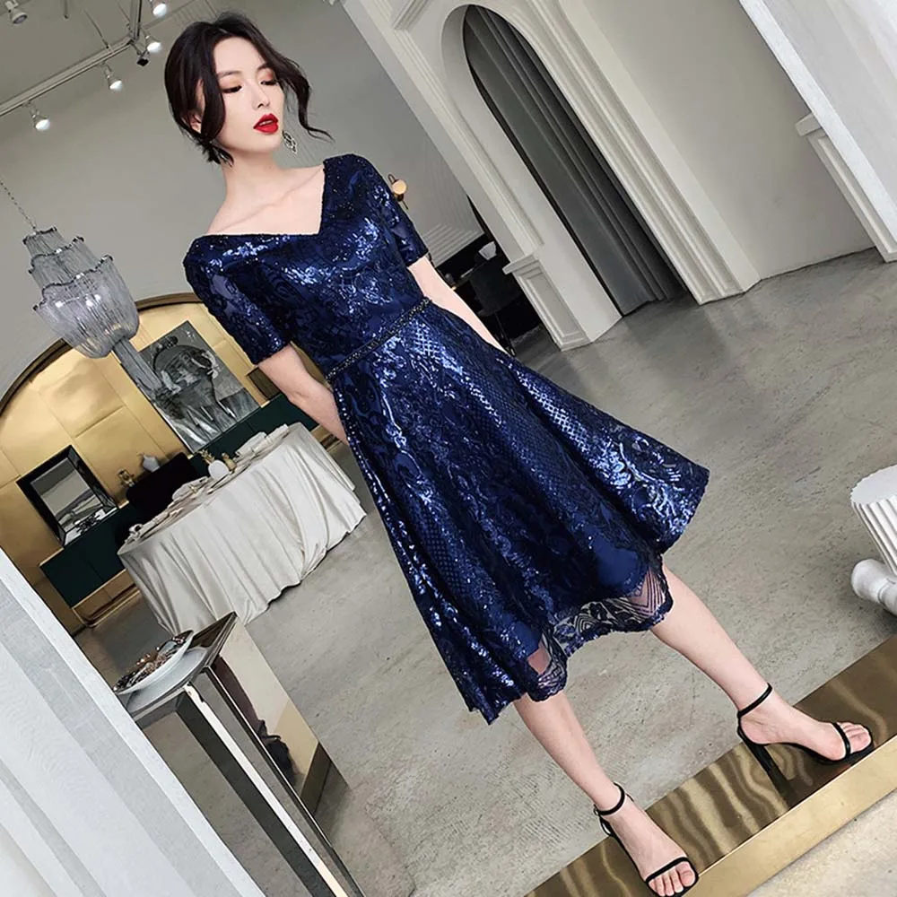 Темно-синее платье с блестками на выпускной | Свадьбы и торжества