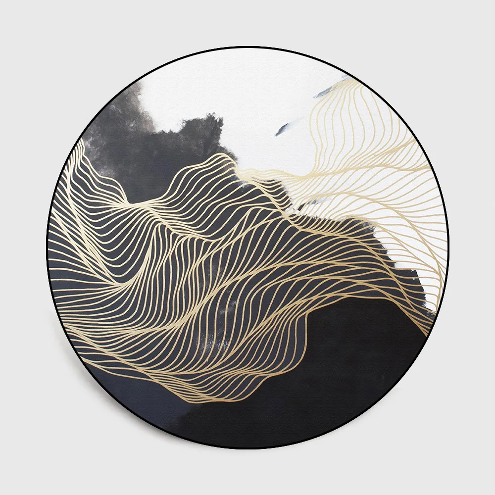 

Home Decor Round Carpet Fashion Luxury Rugs Golden Lines For Living Room Home Coffee Table Non-slip Large Area Area Mat