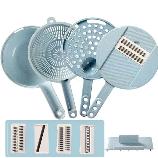 Baby Blue Type A 8 в 1 Пшеничная солома овощерезка Картофелечистка морковь лук Терка ситечко овощерезка Многофункциональные кухонные инструменты - Цвет: Baby Blue Type A