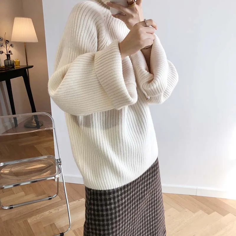 CamKemsey Winter Women Harajuku Knitted Sweaters Autumn Lazy Loose Thicken Turtleneck Sweaters And Pullovers