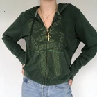 Женская Толстовка С Карманами Y2K, винтажная кофта на молнии с графическим принтом в стиле 90-х годов, свитшот для E-girl на весну и осень