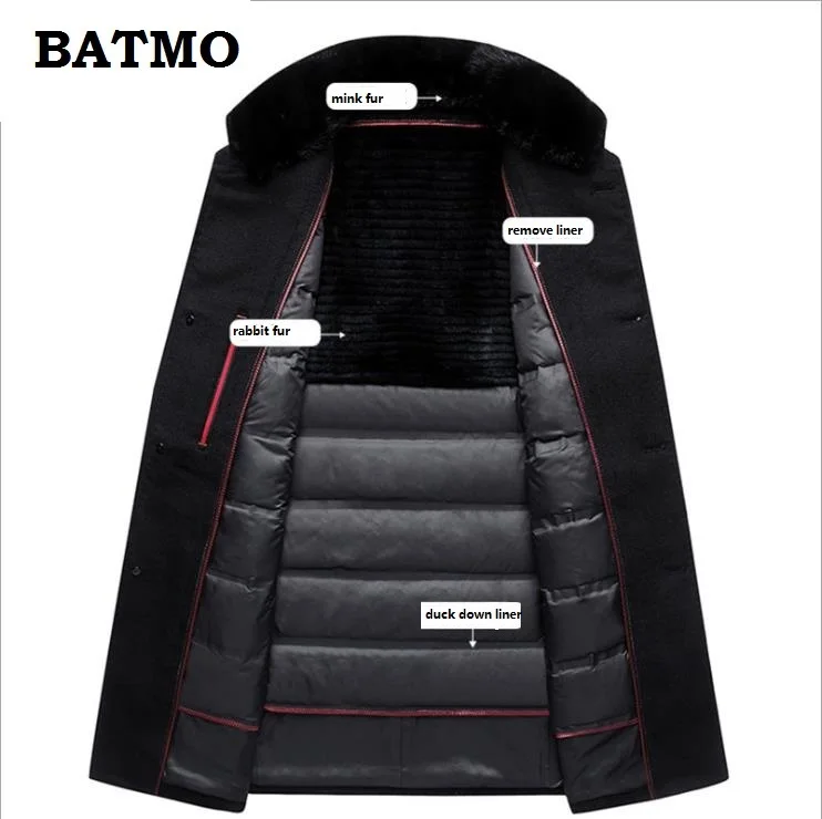 Тренчкот BATMO мужской из 100% шерсти Воротник натурального меха норки подкладка
