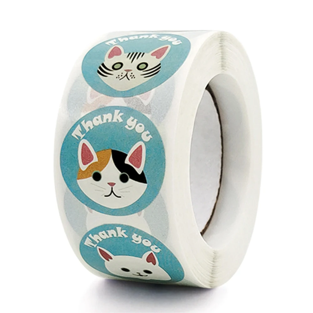 

100-500pcs Kawaii Cute Cat Stickers Round Cartoon Animal Adhesive seal Labels for Greeting Cards Gift Decor Stationery Sticker