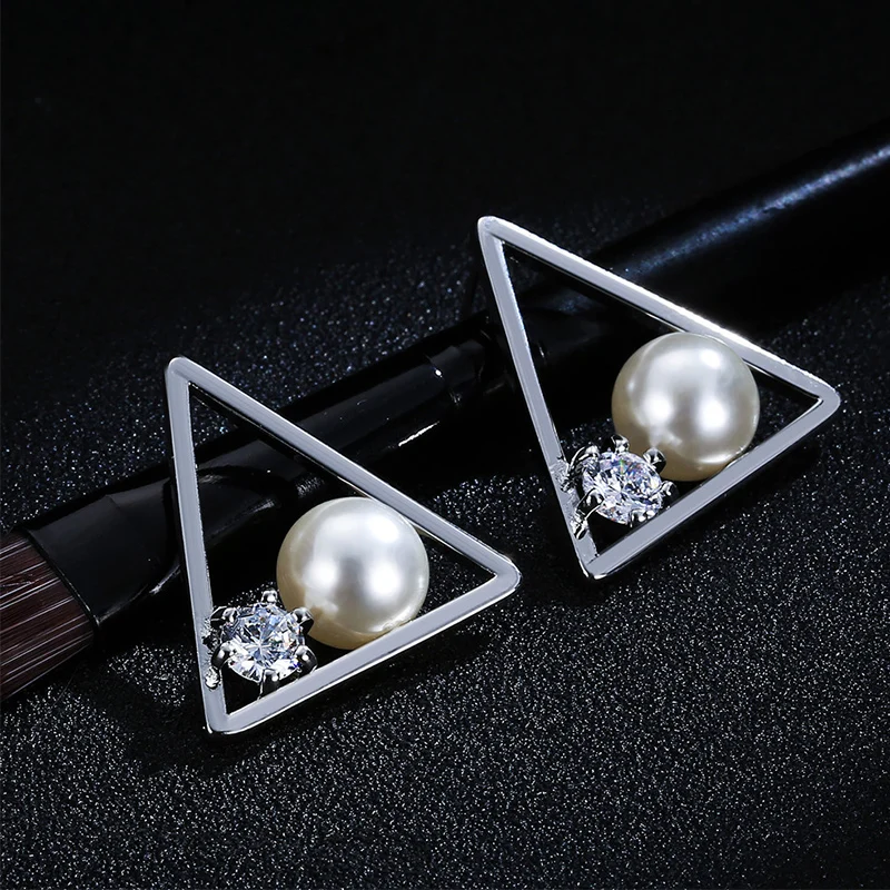 Женские Треугольные Серьги-гвоздики с пресноводным жемчугом | Украшения и