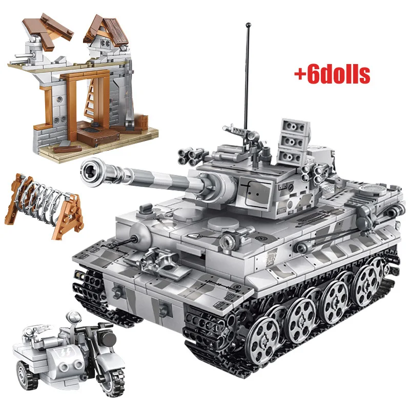 

New 1154pcs WW2 Tank Series German Tiger Tank Building Blocks Model Bricks WW2 Military Figures Toys for Children Gift