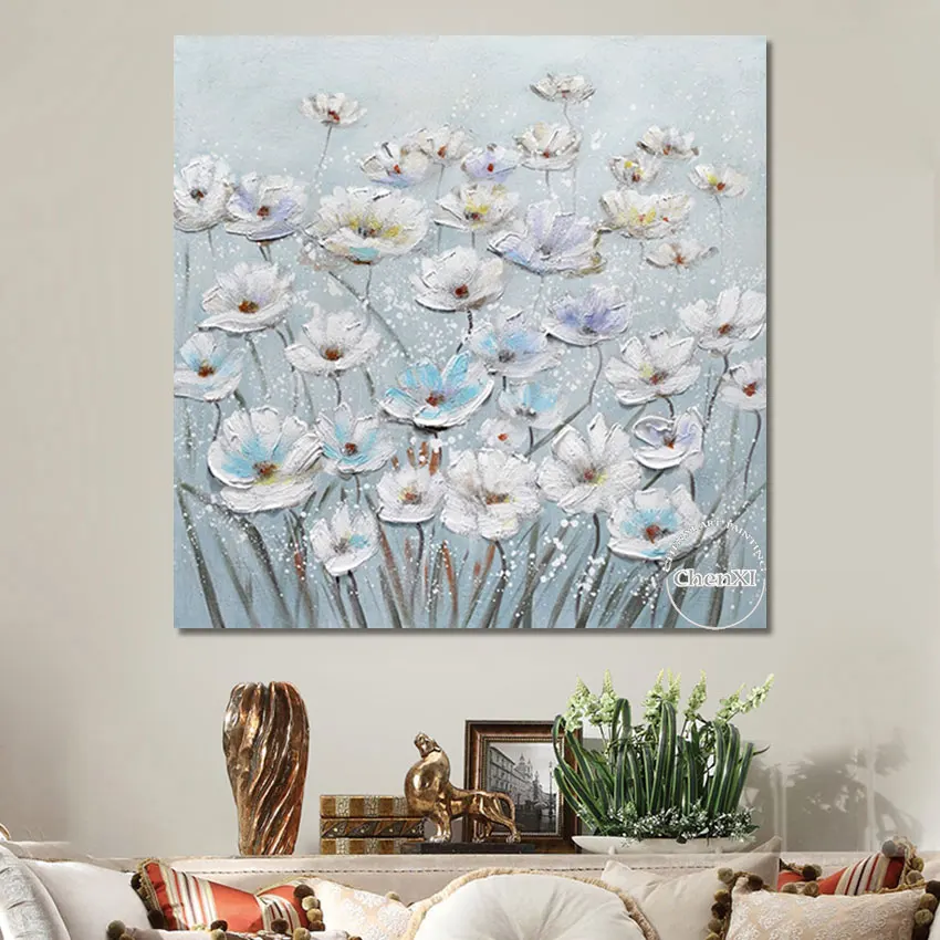 

Original Hand Painted Flowers Are In Full Bloom Oil Paintings Wall Decor For Western Restaurant Abstract Artwork Frameless