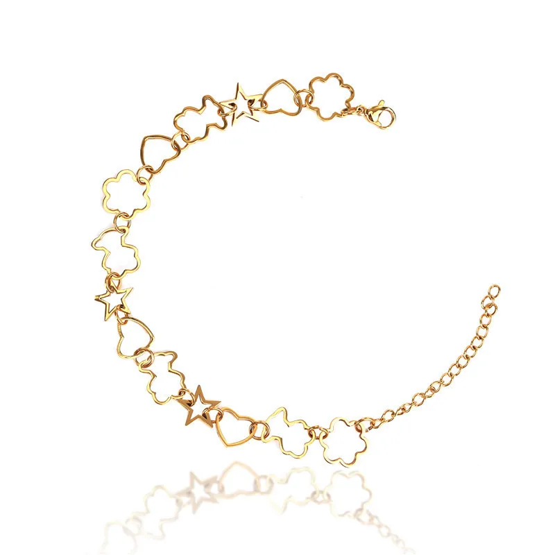 Нержавеющая сталь полый браслет медведь любящее сердце с цветочным узором