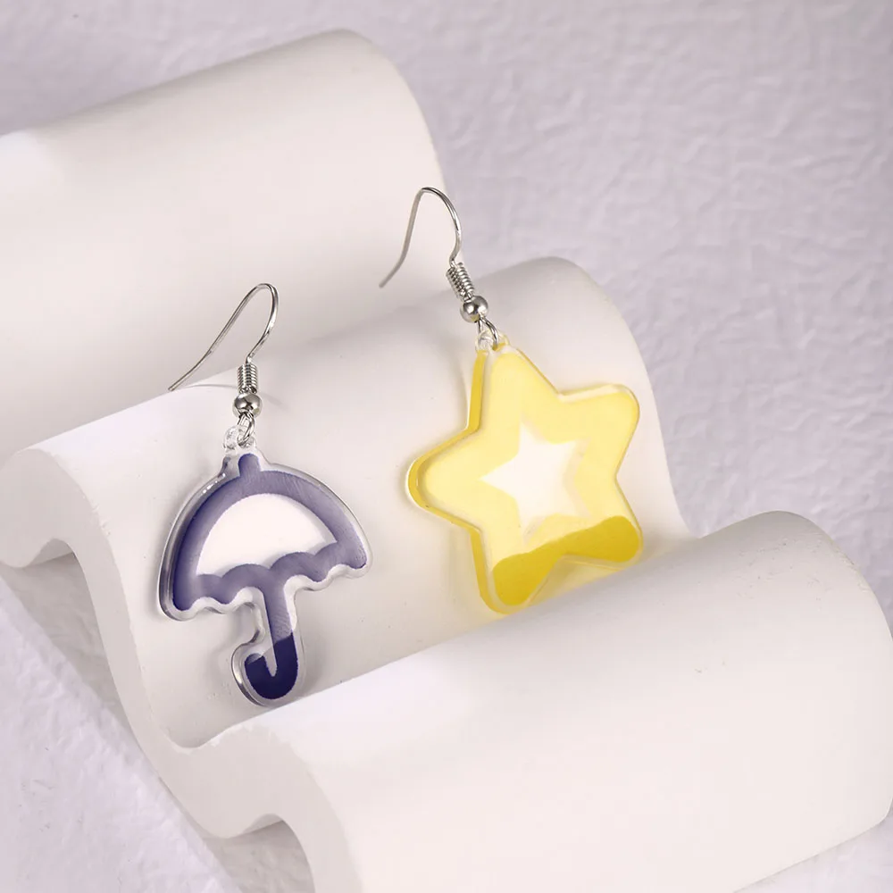

Korean Fashion Simple Funny Blue Umbrella Yellow Star Drop Earrings Personality for Ladies Cute Earring Birthday Party Gift
