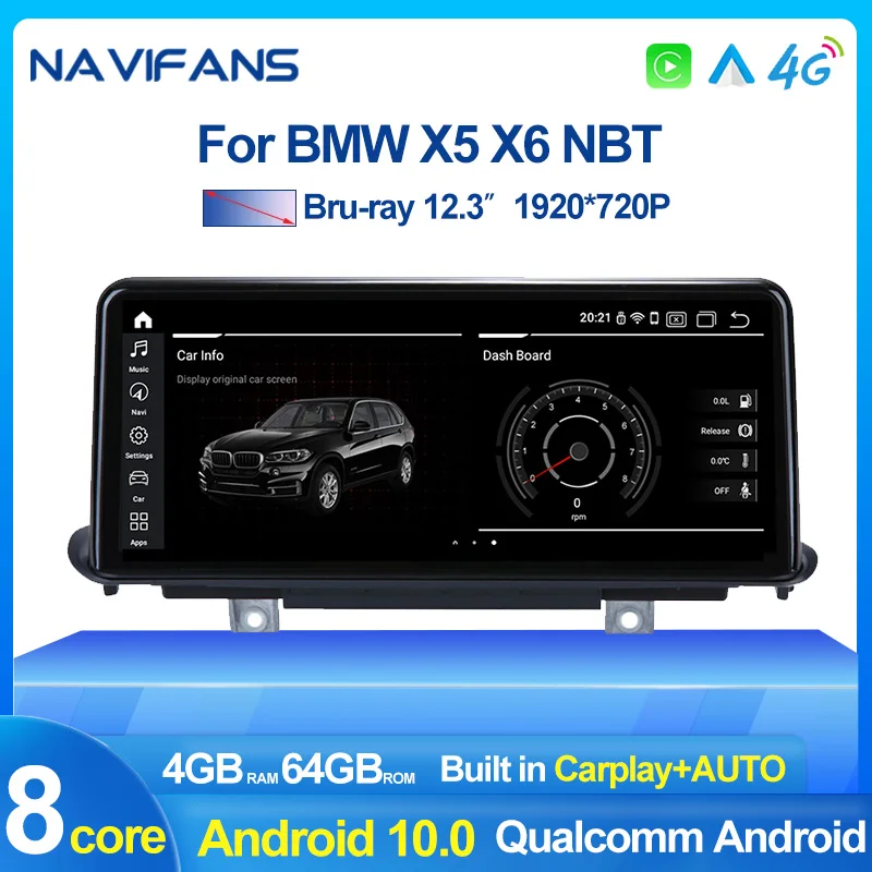 

Автомобильный мультимедийный плеер HD 1920X720, с процессором Snapdragon, Android 10, для BMW X5 F15 X6 F16 2014-2017, система NBT, навигация