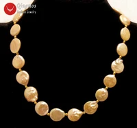 qingmos natural pink pearl necklace for women with 14 15mm pink coin pearl necklace chokers fine jewelry 17 colar nec5690