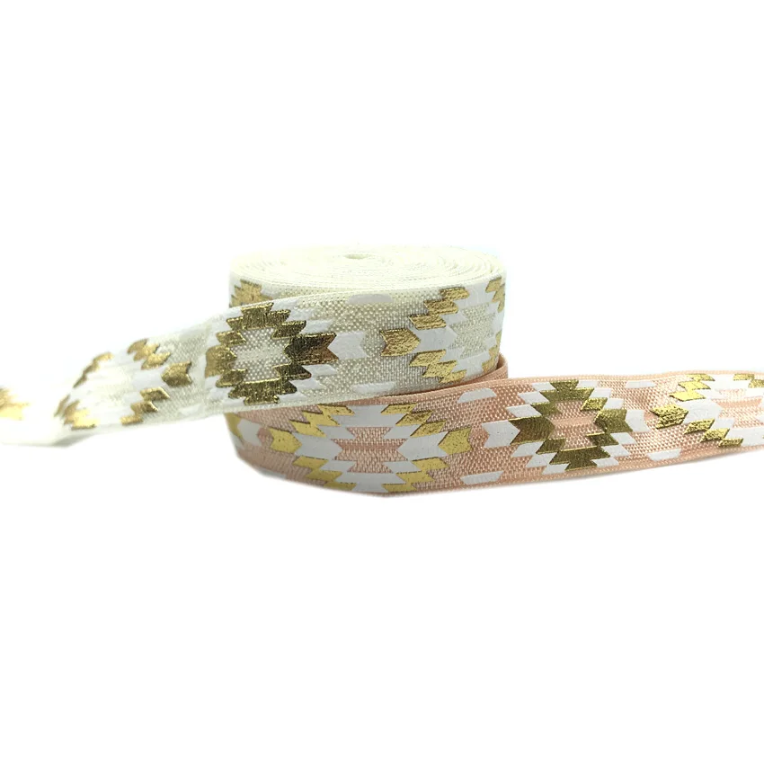 5 ярдов 16 мм повязка на голову из золотой фольги с ацтекским принтом