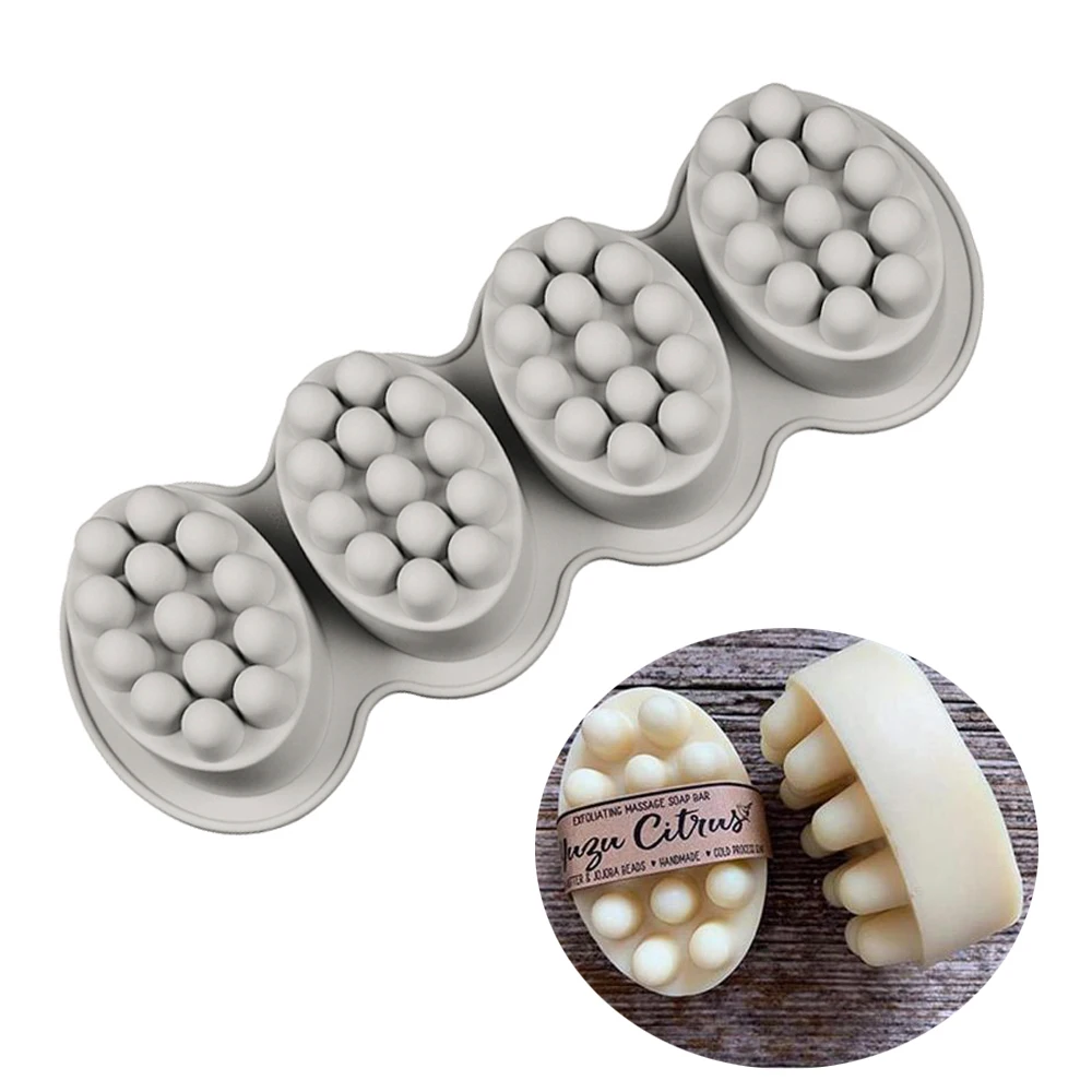 

New 4 Cavity 3D Handmade Silicone Soap Molds Massage Therapy Bar Making Mould Tools DIY Oval Shape Soaps Resin Crafts