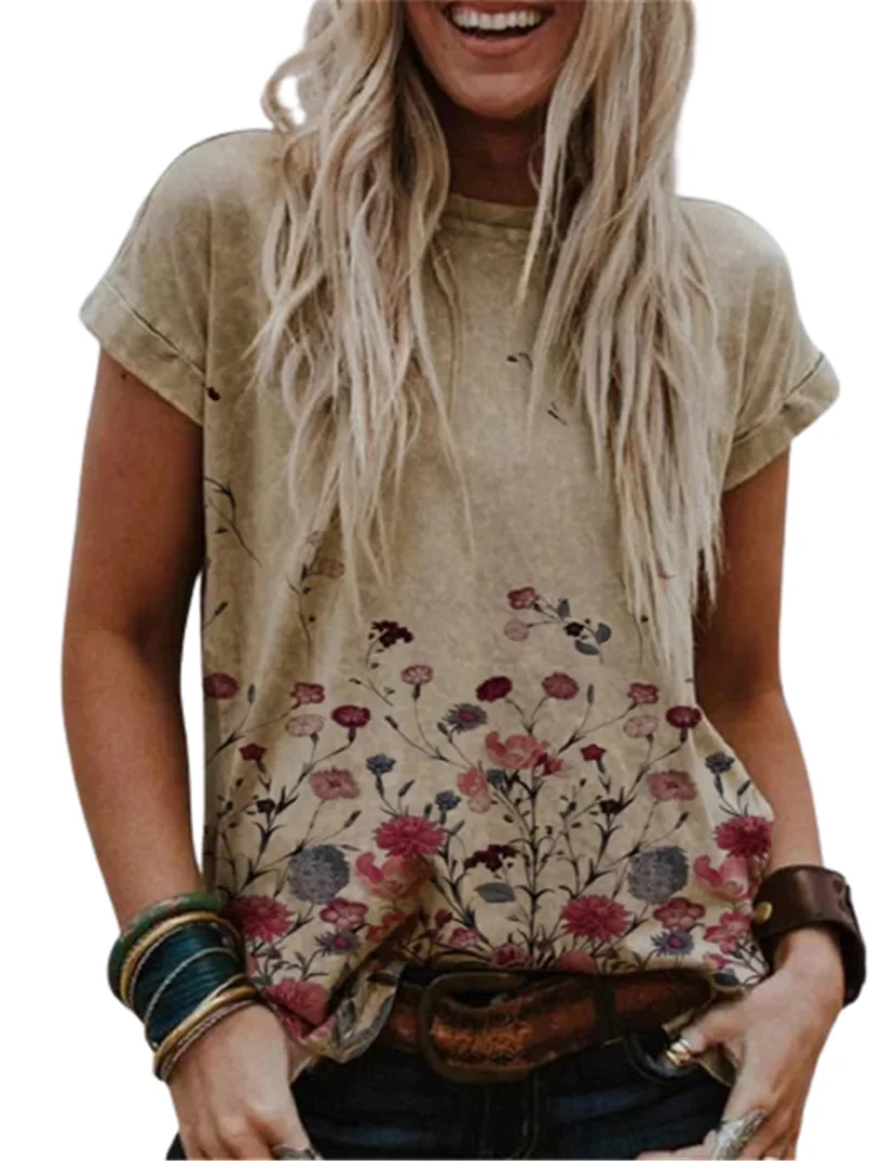 Платье с цветочным принтом для женщин футболки Летние короткими рукавами