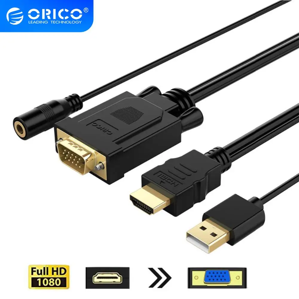 Кабель адаптер ORICO HDMI VGA аудио видео конвертер с USB кабелем питания для ПК ноутбука