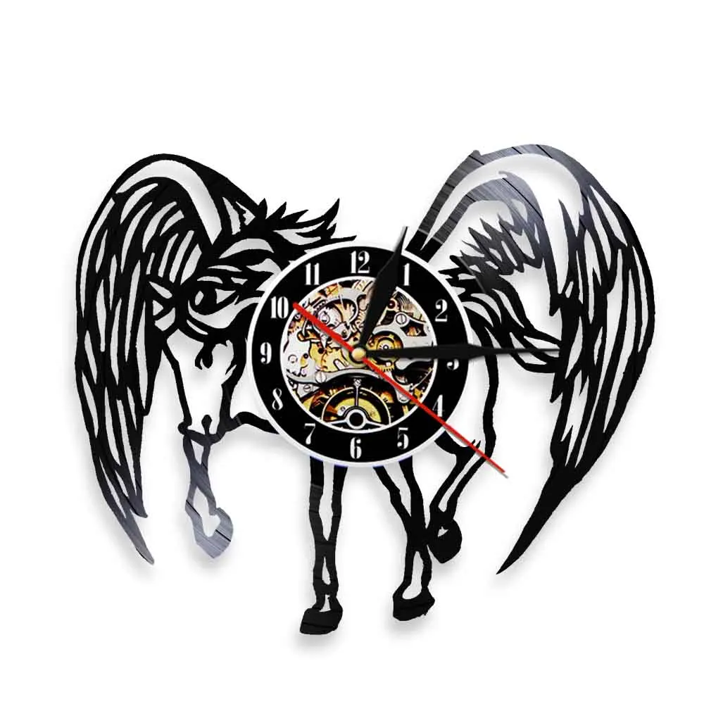 Winged Horse Pegasus Vinyl Record Wall Clock For Living Room Fantasy Animal Shadow Art Home Decor Clock Constellation Wall Watch