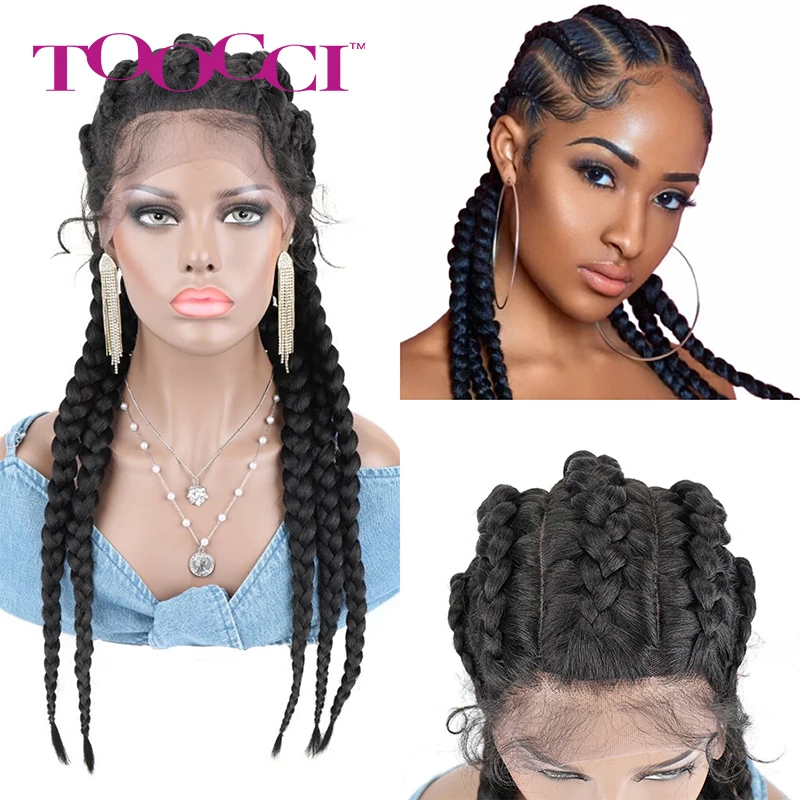 Braided Wigs Glueless Box Lace Front Wigs TOOCCI 5 Box Braid Wig Synthetic Lace Wigs Heat Resistant African Braid Wig For Women