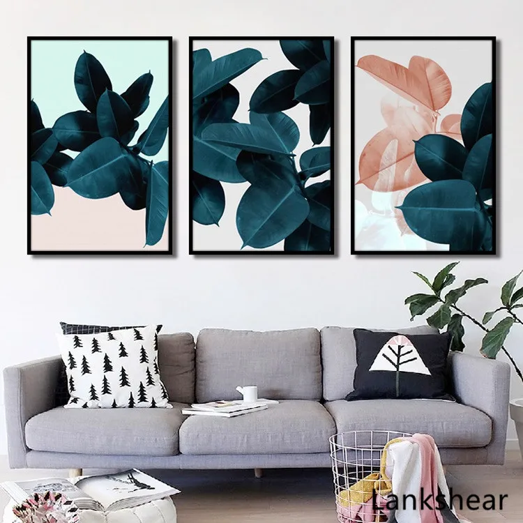 Современные тропические листья темно зеленые скандинавские картины на холсте