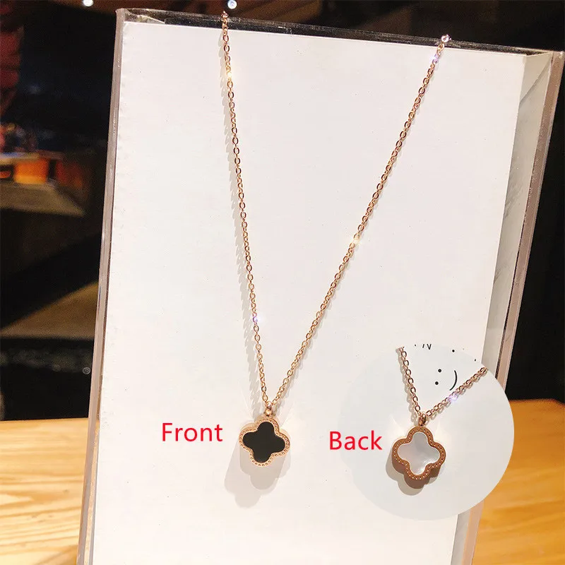 

Женское Ожерелье в виде клевера, простая цепочка до ключицы, подвеска в виде Розы 18k, из титановой стали