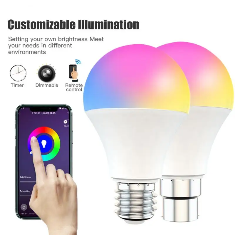 Беспроводные смарт лампы 15 Вт E27 B22 затемнения RGB + CCT голосового Управление